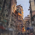 Cityscape watercolor painting titled 'Mumbai Zaveri Bazaar', 15x22 inch, by artist Achintya Hazra on Paper