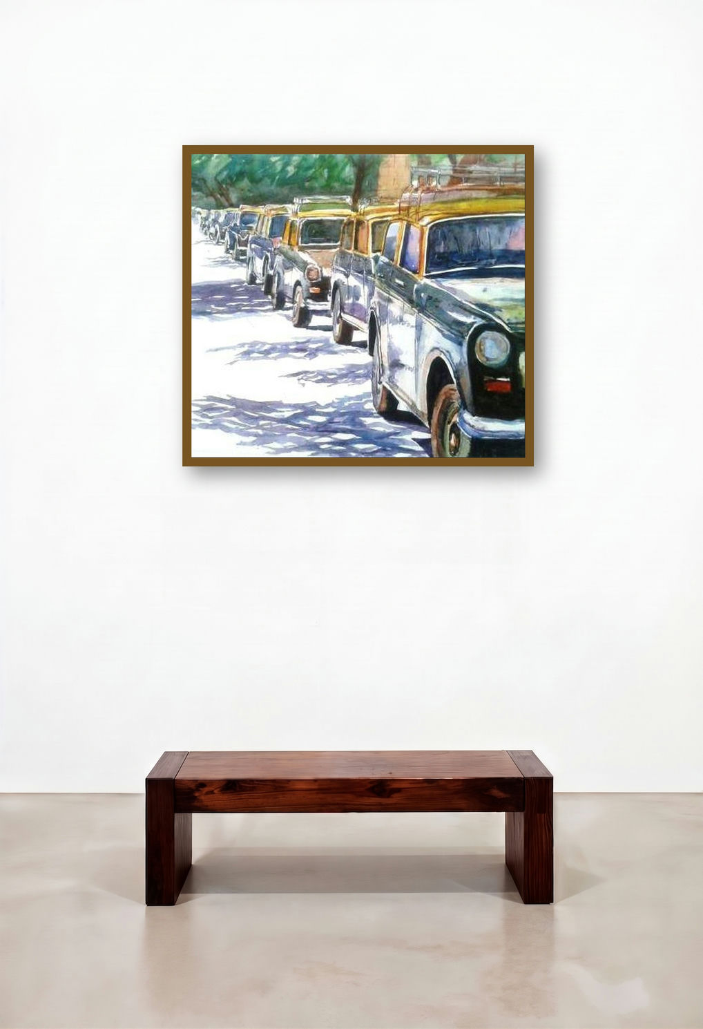 Mumbaitaxi (Mumbais Iconic Ride) by artist Chetan Agrawal displayed in a Traditional Bedroom