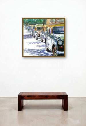 Mumbaitaxi (Mumbais Iconic Ride) by artist Chetan Agrawal displayed in a Traditional Bedroom