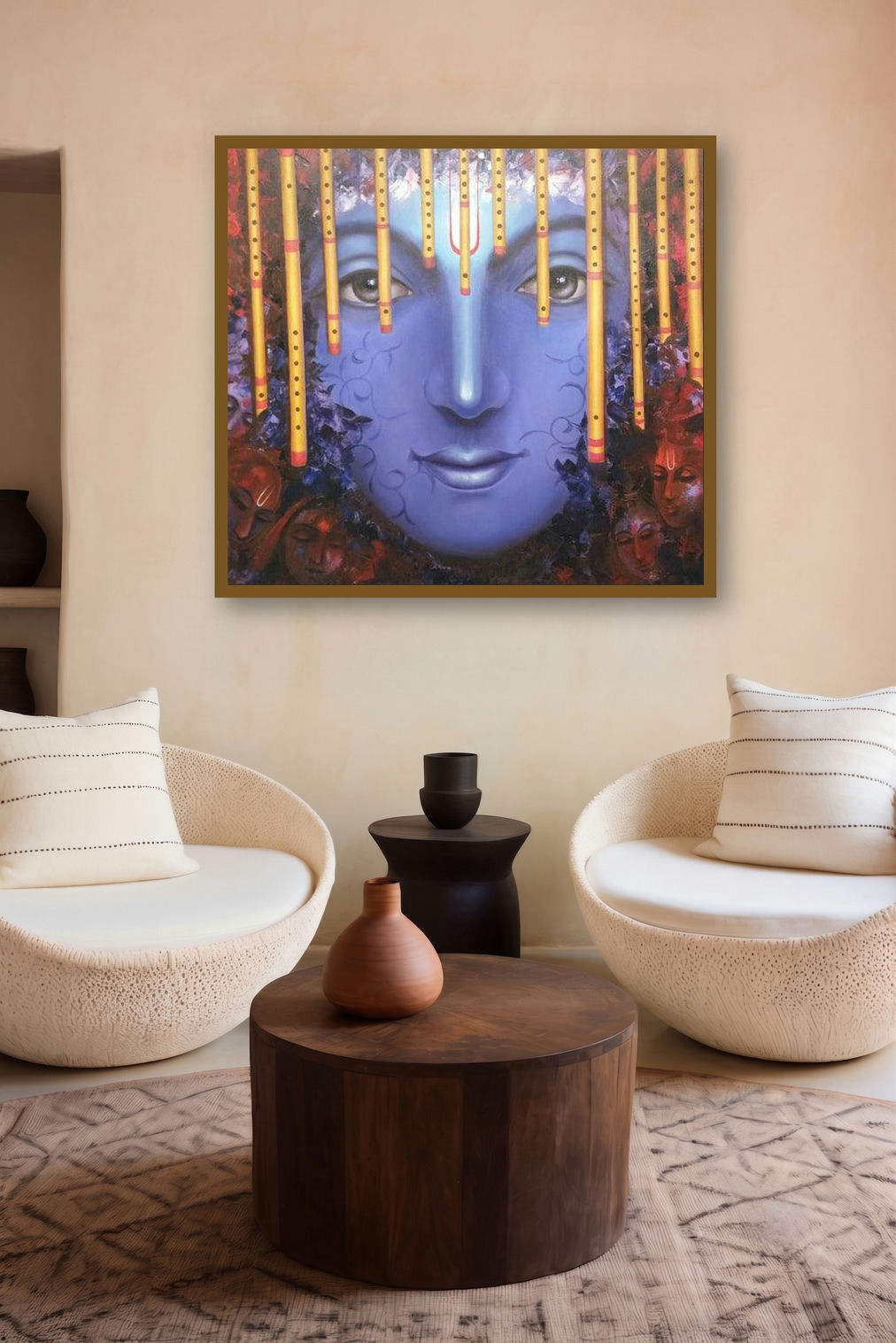 Murli Manohar (Mesmerizing Murli Manohar) by artist Rakhi Baid displayed in a Minimalist gallery