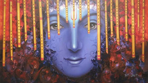 Murli Manohar (Mesmerizing Murli Manohar) by Rakhi Baid, Original Acrylic Religious Painting on Canvas, X-Large Horizontal Wall Art
