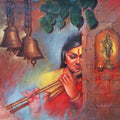 Religious acrylic painting titled 'Murli Vala', 30x36 inches, by artist Pradeep Kumar on Canvas