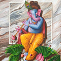 Religious oil painting titled 'Murli Wala Ganesha', 48x36 inches, by artist Pradeep Kumar on Canvas