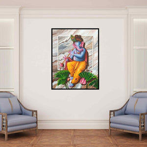 In-situ view of Pradeep Kumar's 'Murli Wala Ganesha (Lord Divine Melody)' painting in a room