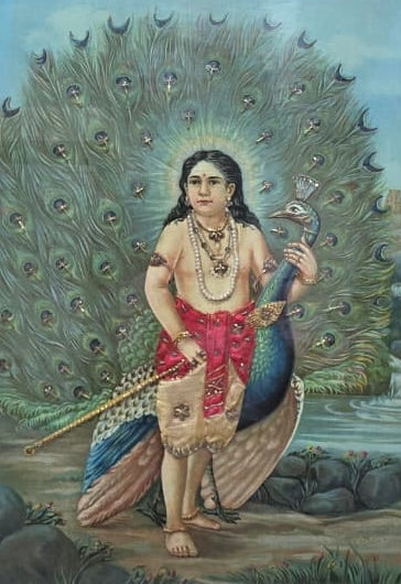 Muruga' religious oleograph painting by artist Raja Ravi Varma, 25x19 inch, on paper