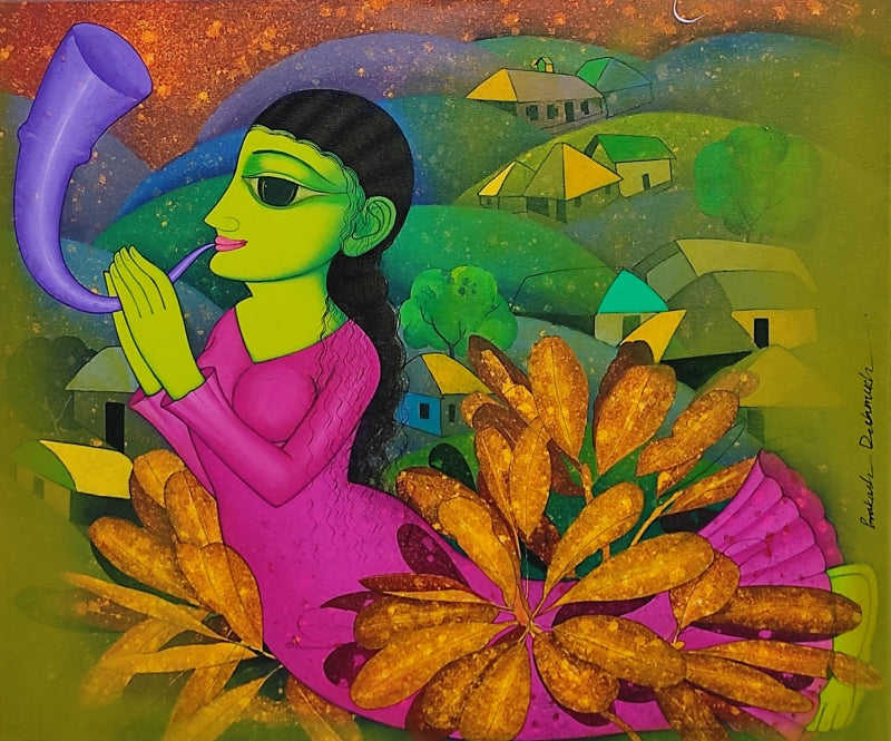 Muscial Melodys' figurative acrylic painting by artist Prakash Deshmukh, 30x36 inch, on canvas