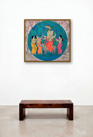 Mushak Sawari (A Divine Procession) by artist Chetan Katigar displayed in a Modern Living Room