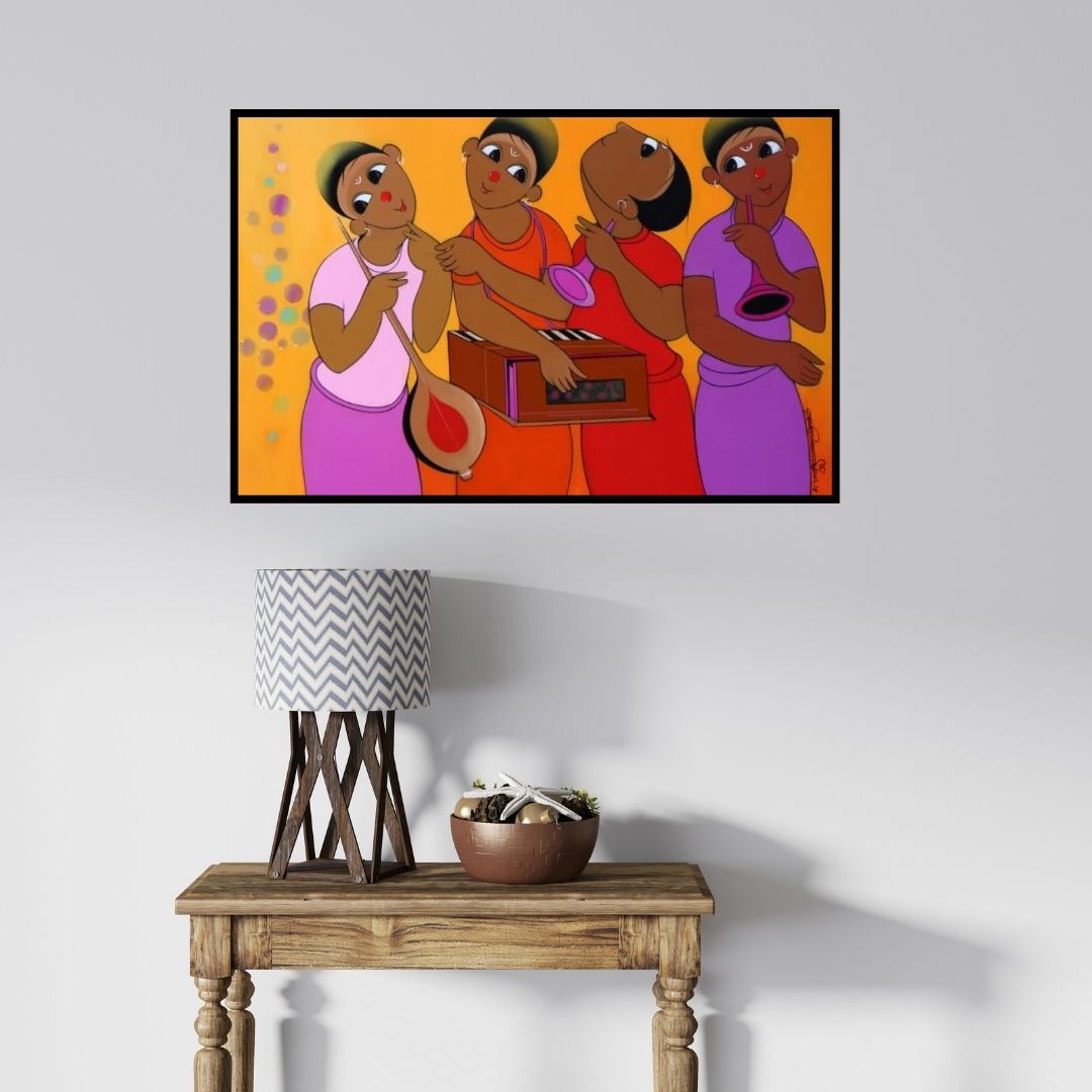 In-situ view of Dnyaneshwar Bembade's 'Music 1' painting in a room