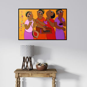 In-situ view of Dnyaneshwar Bembade's 'Music 1' painting in a room