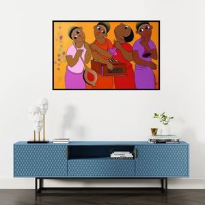 Preview of 'Music 1' Painting by Dnyaneshwar Bembade shown on a wall in a furnished room.