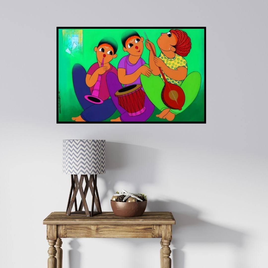 In-situ view of Dnyaneshwar Bembade's 'Music 2' painting in a room