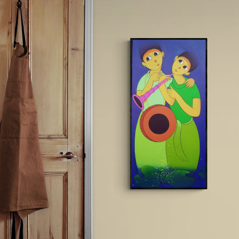 In-situ view of Dnyaneshwar Bembade's 'Music' painting in a room