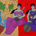 Figurative acrylic painting titled 'Music Contention', 26x61 inches, by artist Chetan Katigar on Canvas