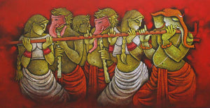 Music Iv (Melodic Convergence) by Satyajeet Shinde, Original Acrylic Figurative Painting on Canvas, Large Horizontal Wall Art