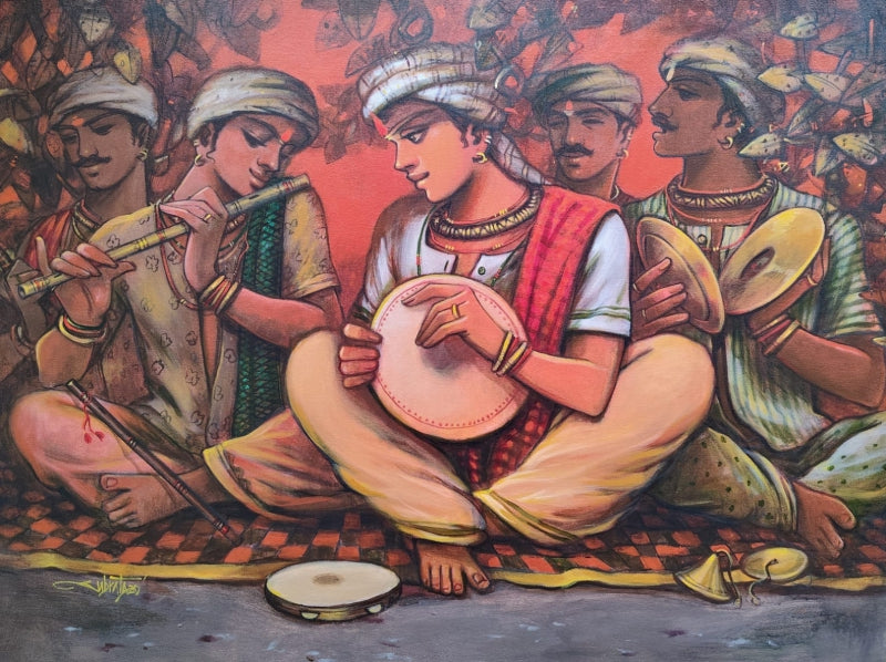 Music Of Life' figurative acrylic painting by artist Subrata Das, 36x48 inch, on canvas