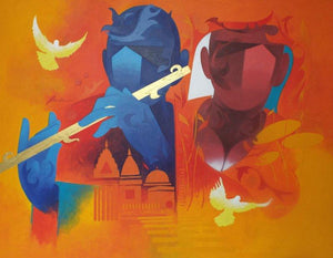 Music Of Banaras 1 (Rhythms of the Soul) by Ranjit Singh, Original Acrylic Figurative Painting on Canvas, Large Horizontal Wall Art