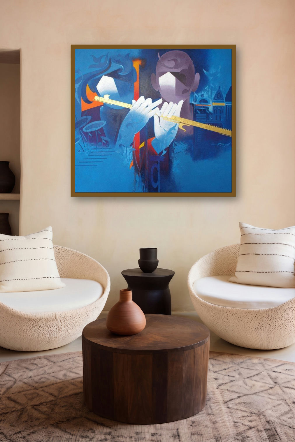 Music Of Banaras 2 (Echoes of the Sacred) by artist Ranjit Singh displayed in a Contemporary gallery