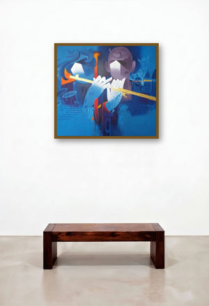 Music Of Banaras 2 (Echoes of the Sacred) by artist Ranjit Singh displayed in a Urban Loft Study