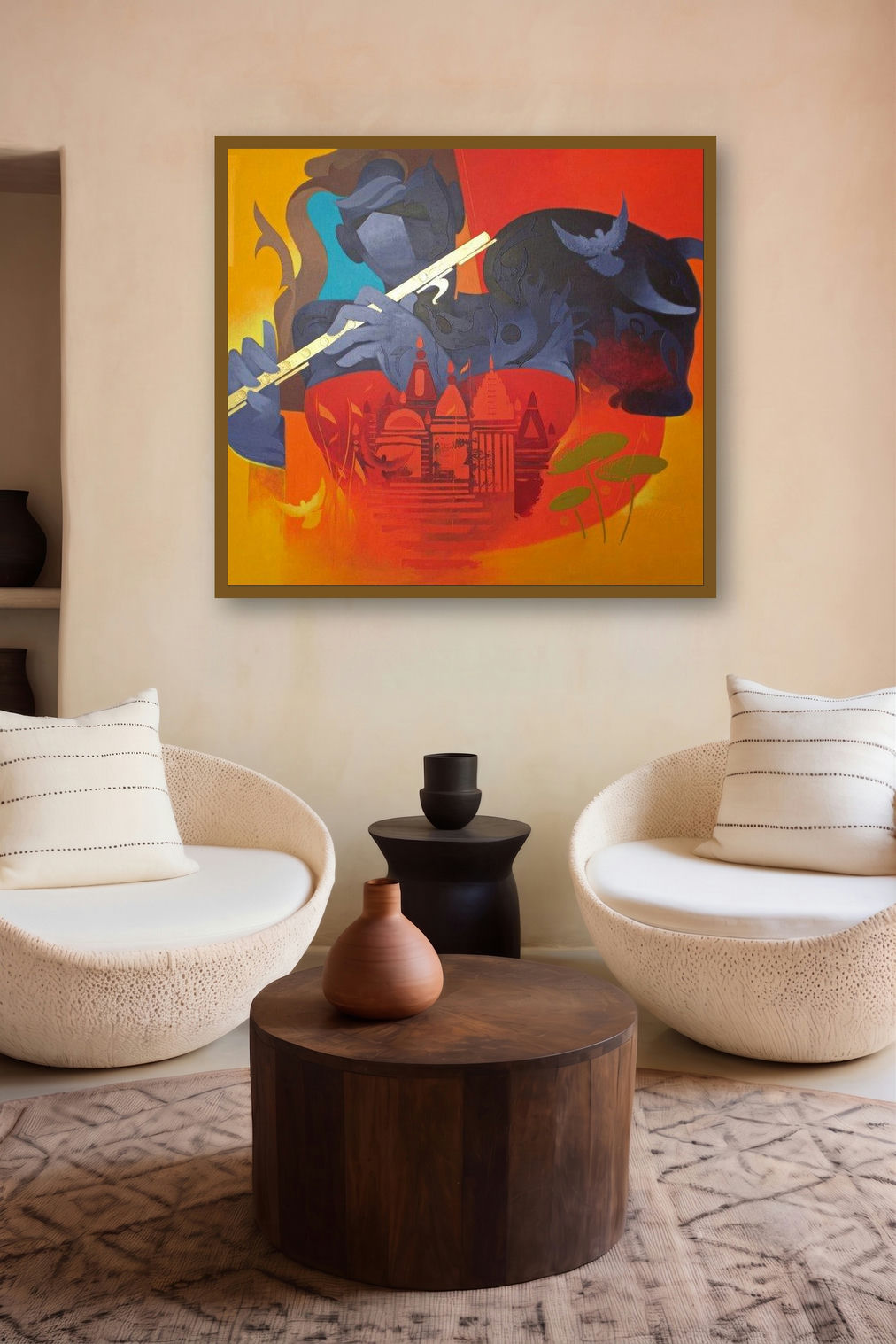 Music Of Banaras 3 (Parallel Narratives) by artist Ranjit Singh displayed in a Designer gallery