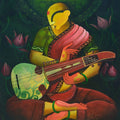 'Musical Blossoms' figurative acrylic painting by artist Anupam Pal, 47x36 inch, on canvas