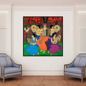 In-situ view of Chetan Katigar's 'Musical Evening' painting in a room