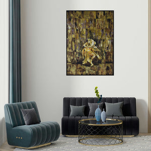 Durshit Bhaskar's 'Musical Ganesha (Dancing Ganesha)' painting visualized above a sofa in a contemporary room.