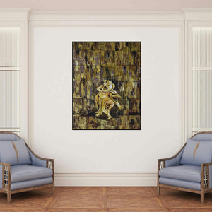 'Musical Ganesha (Dancing Ganesha)' painting by Durshit Bhaskar shown on a wall in a furnished room.
