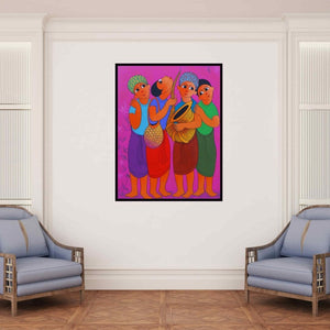 In-situ view of Dnyaneshwar Bembade's 'Musical Soulmate' painting in a room
