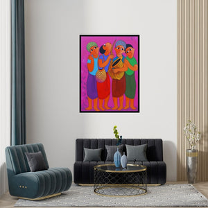 Preview of 'Musical Soulmate' Painting by Dnyaneshwar Bembade shown on a wall in a furnished room.