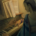 Figurative watercolor painting titled 'Musician 2', 22x15 inches, by artist Rajib Gain on Paper