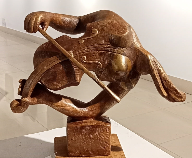 Musician 2' figurative Bronze sculpture by artist Dilip Paul, 11x12 inch, on bronze
