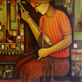 Figurative acrylic painting titled 'The Musician', 32x24 inches, by artist Mousumi Mukherjee on Canvas