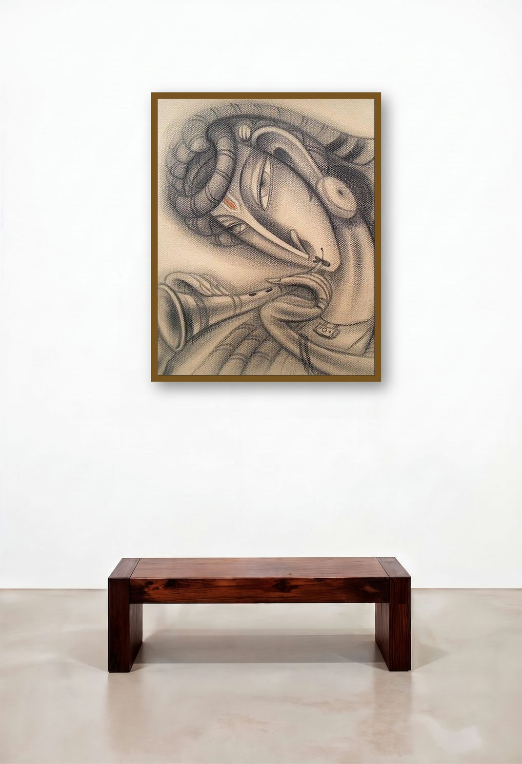 Musician Ii (A Silent Melody) by artist Ramesh Pachpande displayed in a Industrial Living Room
