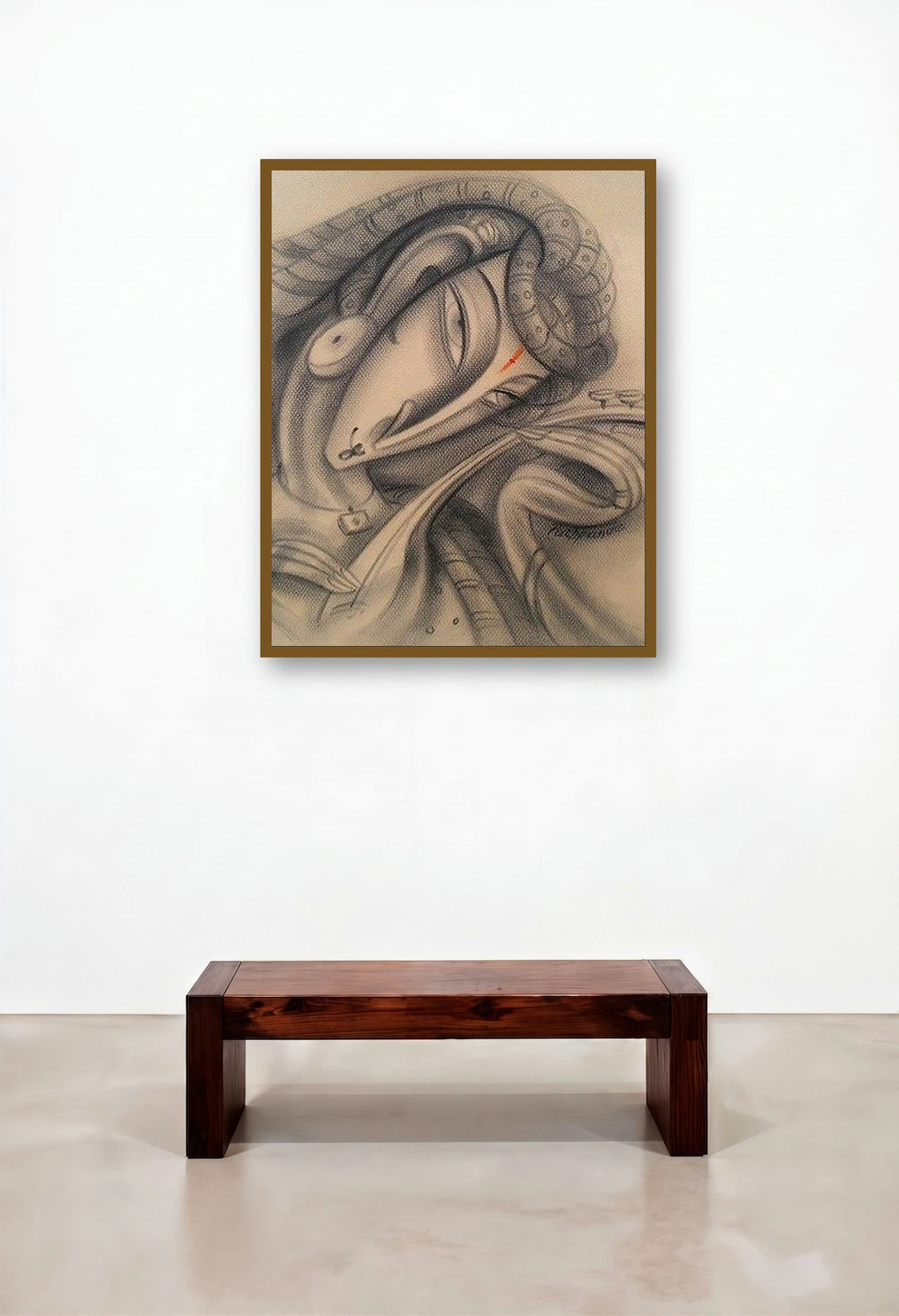 Musician Iii (The Musing Maestro) by artist Ramesh Pachpande displayed in a Boutique Hotel Style Lounge