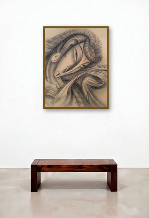 Musician Iii (The Musing Maestro) by artist Ramesh Pachpande displayed in a Boutique Hotel Style Lounge