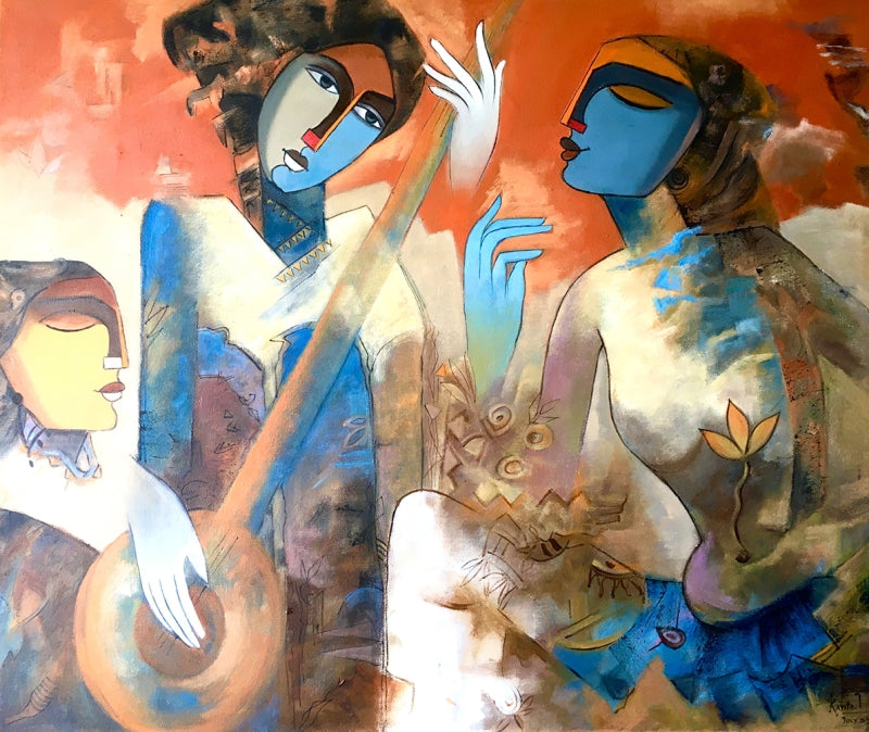 Musicians' figurative oil painting by artist Kavita Tambolkar, 30x36 inch, on canvas