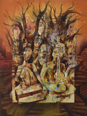 Music oil painting titled 'Musicians', 36x48 inches, by artist Durshit Bhaskar on Canvas