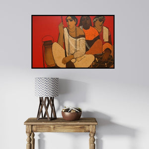 In-situ view of Siddharth Shingade's 'Musicians' painting in a room