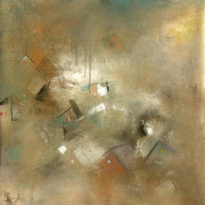 My City by M Singh, Original Acrylic Abstract Painting on Canvas, Small Square Wall Art