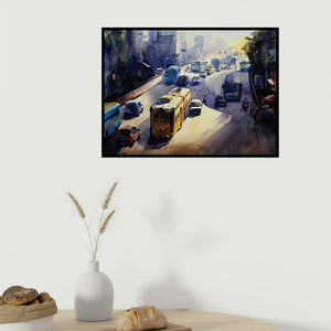 In-situ view of Sankar Das's 'My City Kolkata 1' painting in a room