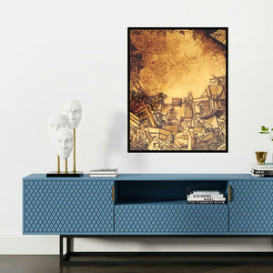 'My Construction 3' painting by Priyanka Das shown on a wall in a furnished room.