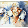Portrait watercolor painting titled 'My Cute Friend', 20x14 inches, by artist Soven Roy on Paper