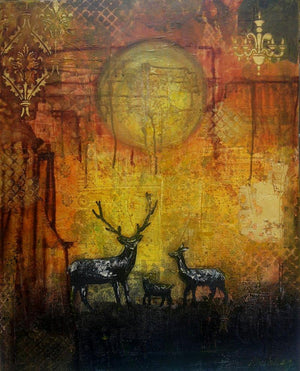 Animals acrylic painting titled 'My Deer', 30x24 inches, by artist Sheetal Singh on Canvas