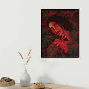 Uttam Bhattacharya's 'My Dream 1' painting visualized above a sofa in a contemporary room.