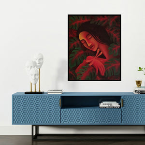 'My Dream 1' painting by Uttam Bhattacharya shown on a wall in a furnished room.