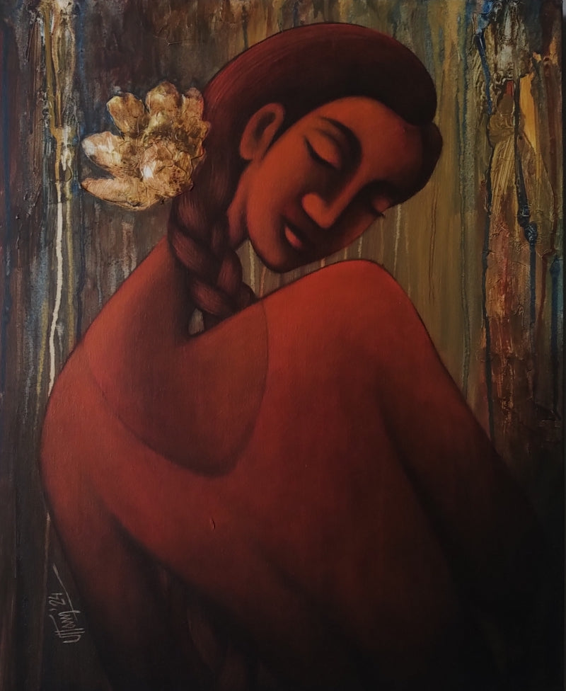 'My Dreams 4' figurative acrylic painting by artist Uttam Bhattacharya, 24x18 inch, on canvas