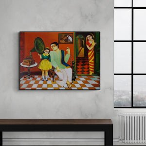 In-situ view of Gautam Mukherjee's 'My Family 2' painting in a room