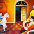 Figurative acrylic painting titled 'My Family 3', 36x50 inches, by artist Gautam Mukherjee on Canvas