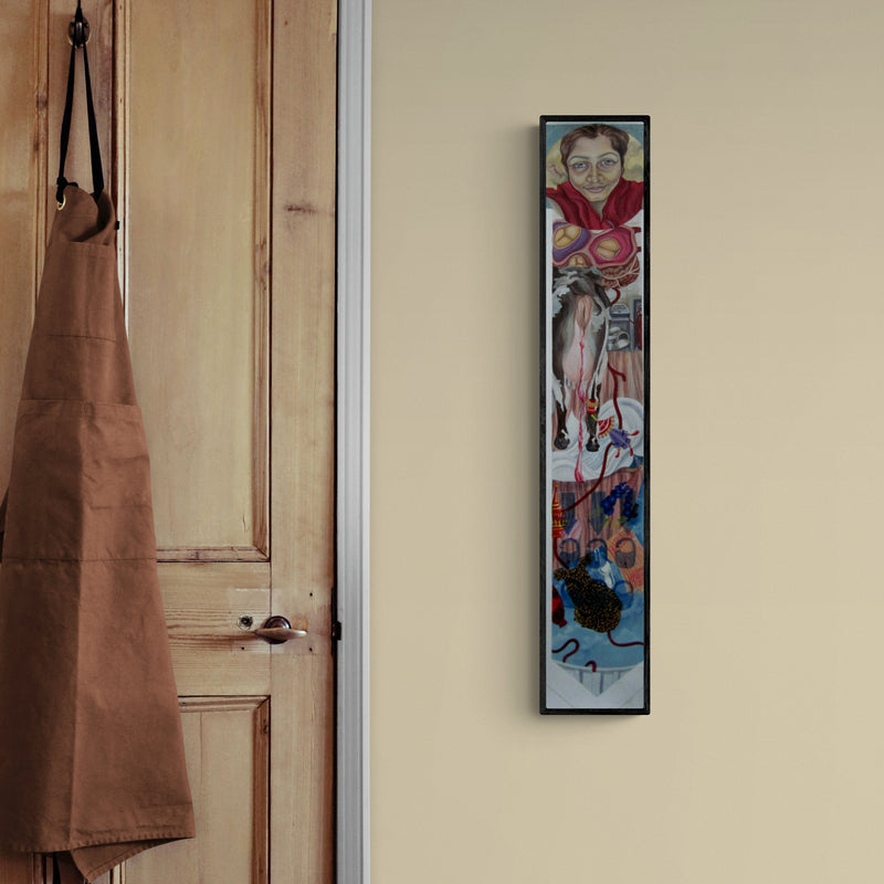 Preview of 'My First Glance' Painting by Sumana Som shown on a wall in a furnished room.