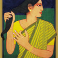 Figurative serigraphs painting titled 'My Hair Lalu', 30x22 inch, by artist Lalu Prasad Shaw on Paper